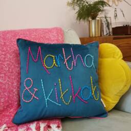 Personalised Colourful Embroidered Velvet Cushion - thumbnail 1