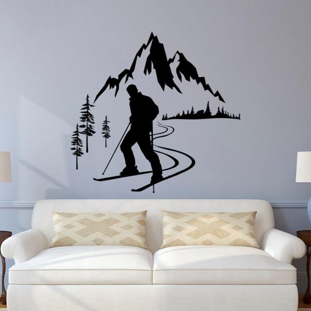 Skier Wall Decal Winter Sports, Mountain Home Art C131 - image 1