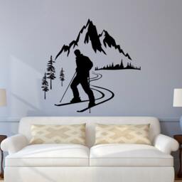 Skier Wall Decal Winter Sports, Mountain Home Art C131 - thumbnail 1