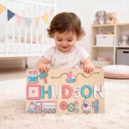 Personalized Baby Name Puzzle, Custom Kids Busy Board, Early Learning Birthday Gift For Kids, Room Decor, Shower - thumbnail 1
