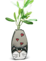 Vase Soliflore With Black & White Cat - Cat Lover Vase Glass Tube Cat- Hearts - thumbnail 2