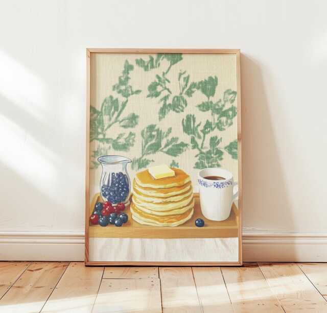 Pancake Breakfast Poster, Kitchen Wall Art, Food Illustration Print - image 1