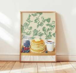 Pancake Breakfast Poster, Kitchen Wall Art, Food Illustration Print - thumbnail 1