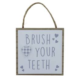 Plaque Brush Your Teeth Bathroom Rules Wc Toilet Wall D??cor Wood Hanging Sign Grey White Hearts Children's - thumbnail 1