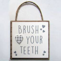 Plaque Brush Your Teeth Bathroom Rules Wc Toilet Wall D??cor Wood Hanging Sign Grey White Hearts Children's - thumbnail 3