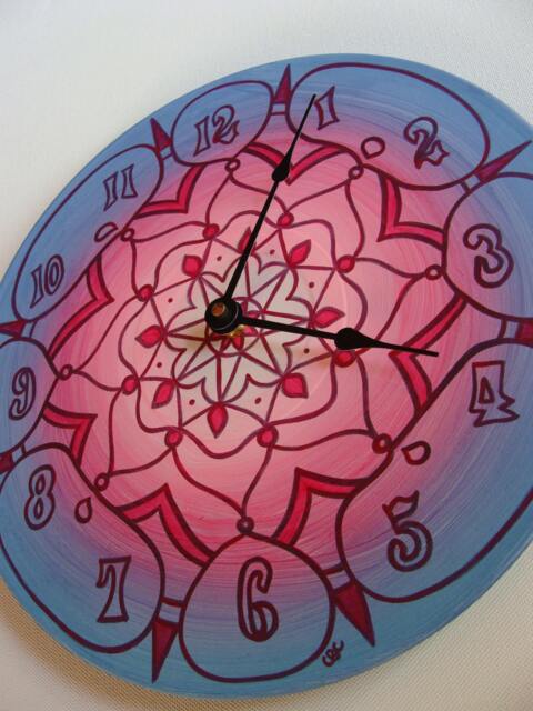 Tahiti Clock - Geometric Mandala in Pink & Blue Made From Recycled Vinyl Record - image 1