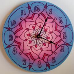 Tahiti Clock - Geometric Mandala in Pink & Blue Made From Recycled Vinyl Record - thumbnail 2