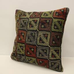 Handwoven Kilim Pillow Cover 20x20 Bohemian Turkish Wool Cushion - thumbnail 3