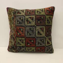 Handwoven Kilim Pillow Cover 20x20 Bohemian Turkish Wool Cushion - thumbnail 1
