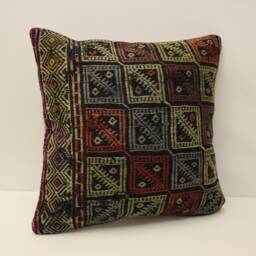 Handwoven Kilim Pillow Cover 20x20 Bohemian Turkish Wool Cushion - thumbnail 2