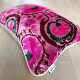 Velvet Ikat Pillow Cover Flamingo - Decorative Cushion For Sofa Or Bed - thumbnail 2
