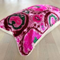 Velvet Ikat Pillow Cover Flamingo - Decorative Cushion For Sofa Or Bed - thumbnail 3