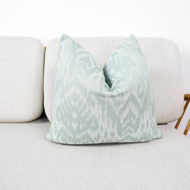 Seafoam Ikat Woven Cushion Covers, Duck Egg Designer Throw Pillows, Luxury Scatter Cushions By Belfield Design Studio - image 1