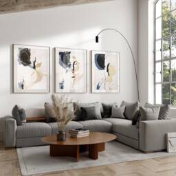 Set Of 3, Geometric Abstract Art, Black Neutral Beigeblue, Living Room Wall Art Poster Prints Home Decor, A4, A3 A2 A1 Sizes, Fast Delivery - thumbnail 1