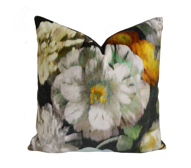 Romo - Black Edition Herbaria Peacock Decadent Floral Velvet Designer Cushion Cover Handmade Throw Pillow Luxury Home Decor - image 1