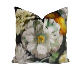 Romo - Black Edition Herbaria Peacock Decadent Floral Velvet Designer Cushion Cover Handmade Throw Pillow Luxury Home Decor - thumbnail 1
