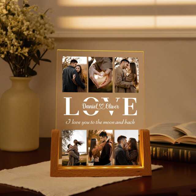 Peronalized Photo Night Light, Collage Led Christmas Gift For Firends Couple Custom Lamp, Anniversary - image 1