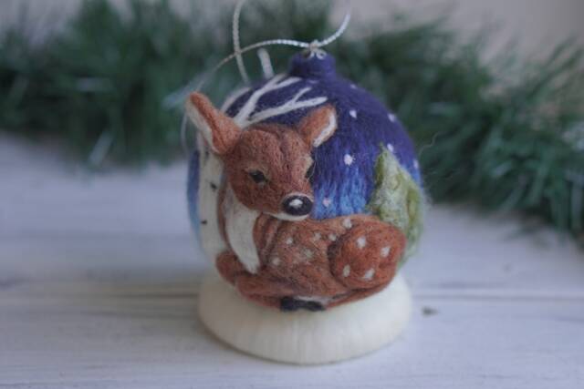 Hand-Painted Deer Christmas Ball Ornament Winter Landscape - image 1