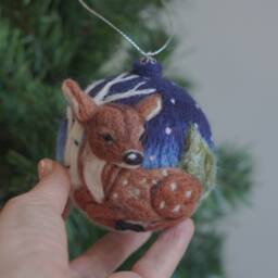 Hand-Painted Deer Christmas Ball Ornament Winter Landscape - thumbnail 2