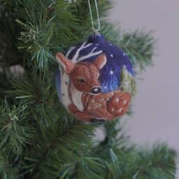 Hand-Painted Deer Christmas Ball Ornament Winter Landscape - thumbnail 4
