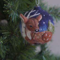 Hand-Painted Deer Christmas Ball Ornament Winter Landscape - thumbnail 3