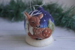 Hand-Painted Deer Christmas Ball Ornament Winter Landscape - thumbnail 1