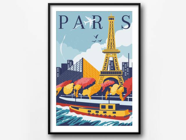 Paris Travel Poster Retro City Wall Art - image 1