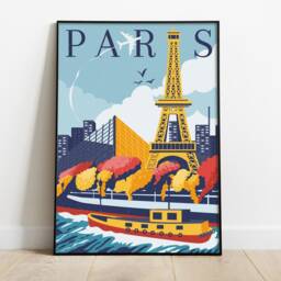Paris Travel Poster Retro City Wall Art - thumbnail 2