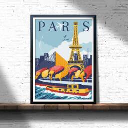 Paris Travel Poster Retro City Wall Art - thumbnail 3