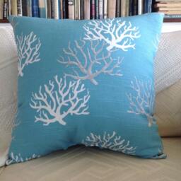 Aqua Blue Coral Throw Pillow - Sea Fan Beach House Decor - thumbnail 3