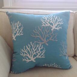 Aqua Blue Coral Throw Pillow - Sea Fan Beach House Decor - thumbnail 2