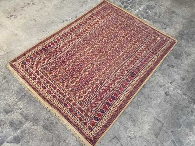 4'6x6'2Ft Afghan Baluchi Rug - Vintage Handmade Wool Carpet With Red Geometric Allover Design Tribal Soft Pile Oriental Area - image 1