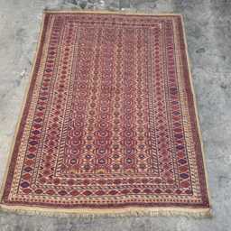 4'6x6'2Ft Afghan Baluchi Rug - Vintage Handmade Wool Carpet With Red Geometric Allover Design Tribal Soft Pile Oriental Area - thumbnail 3