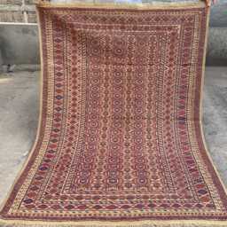4'6x6'2Ft Afghan Baluchi Rug - Vintage Handmade Wool Carpet With Red Geometric Allover Design Tribal Soft Pile Oriental Area - thumbnail 2