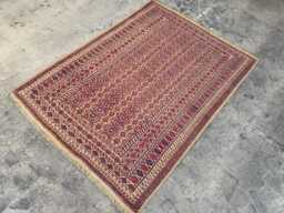 4'6x6'2Ft Afghan Baluchi Rug - Vintage Handmade Wool Carpet With Red Geometric Allover Design Tribal Soft Pile Oriental Area - thumbnail 1