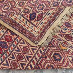 4'6x6'2Ft Afghan Baluchi Rug - Vintage Handmade Wool Carpet With Red Geometric Allover Design Tribal Soft Pile Oriental Area - thumbnail 4