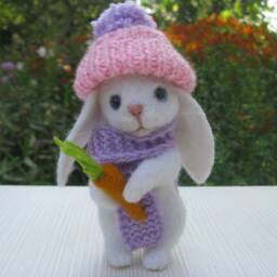 Felt Bunny, Wool Rabbit, Miniature Animal - thumbnail 4