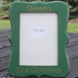 Personalized Baby's First Christmas Frame, Hand-Painted Olive Green & Gold - thumbnail 2