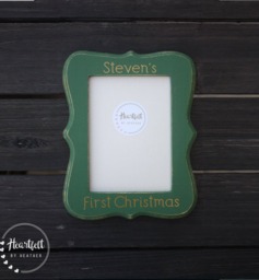 Personalized Baby's First Christmas Frame, Hand-Painted Olive Green & Gold - thumbnail 1