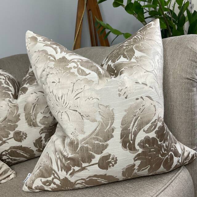 Elegant Mocha Satin Look Damask Cushion Cover, Pillow Throw/Worldwide Shipping & Double Sided - image 1