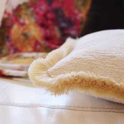 White & Yellow Handmade Cushion Cover Only With Bush Fringe - thumbnail 2