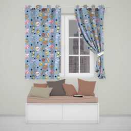 Cute Kawaii School Supplies Cat Books Clock Pencil Blue Seamless Pattern Readymade Eyelet Ring Top Thermal 100% Blackout Curtains - thumbnail 1