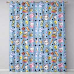 Cute Kawaii School Supplies Cat Books Clock Pencil Blue Seamless Pattern Readymade Eyelet Ring Top Thermal 100% Blackout Curtains - thumbnail 2