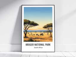 Kruger National Park Art Print, Vintage Travel Poster, Safari Landscape & African Wildlife, Perfect For Living Room & Enthusiasts - thumbnail 1
