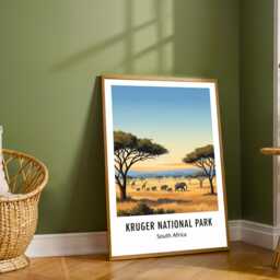 Kruger National Park Art Print, Vintage Travel Poster, Safari Landscape & African Wildlife, Perfect For Living Room & Enthusiasts - thumbnail 3