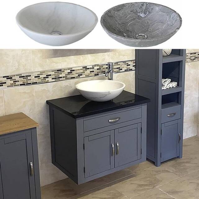 Bathroom Wall Hung Vanity Grey Painted Wash Stand Black Quartz Marble Stone Basin 502Gwbqsbc - image 1