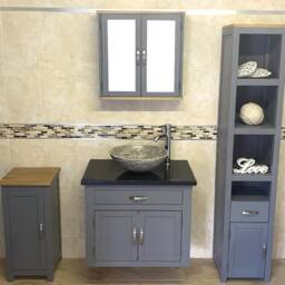 Bathroom Wall Hung Vanity Grey Painted Wash Stand Black Quartz Marble Stone Basin 502Gwbqsbc - thumbnail 2