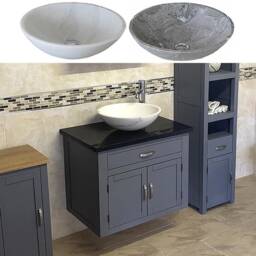 Bathroom Wall Hung Vanity Grey Painted Wash Stand Black Quartz Marble Stone Basin 502Gwbqsbc - thumbnail 1