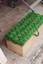 Oak Storage Ottoman Bench, Woven Knot Cushion Seat Trunk