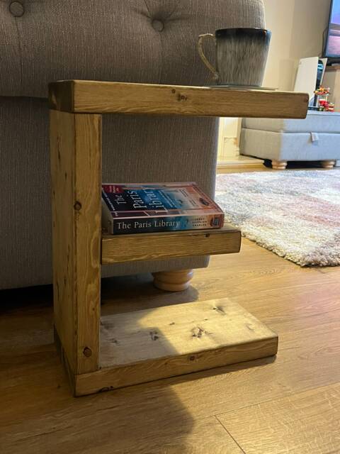 Solid Wooden E Shaped Side End Table With Rustic Oak Finish - image 1